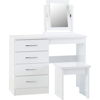 Seconique Nevada White High Gloss 4 Drawer Dressing Table - Dressing Table Set Seconique Nevada White High Gloss 4 Drawer Dressing Table - Dressing Table Set