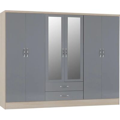 Seconique Nevada 6 Door 2 Drawer Mirrored Wardrobe - Wardrobe Seconique Nevada 6 Door 2 Drawer Mirrored Wardrobe - Wardrobe