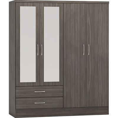 Seconique Nevada Black Wood Grain Effect 4-Door Wardrobe Seconique Nevada Black Wood Grain Effect 4-Door Wardrobe