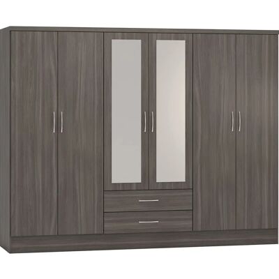 Seconique Nevada Black 6 Door 2 Drawer Mirrored Wardrobe - Wardrobe Seconique Nevada Black 6 Door 2 Drawer Mirrored Wardrobe - Wardrobe