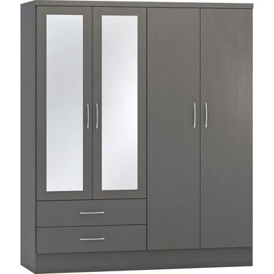Seconique Nevada - Grey 4-Door Wardrobe with Mirrors Seconique Nevada - Grey 4-Door Wardrobe with Mirrors