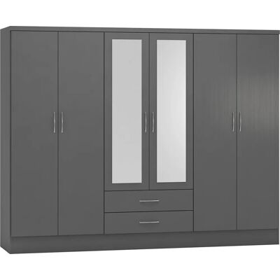 Seconique Nevada 6 Door 2 Drawer Mirrored Wardrobe - Wardrobe Seconique Nevada 6 Door 2 Drawer Mirrored Wardrobe - Wardrobe