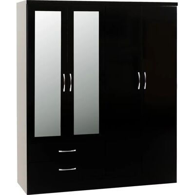 Seconique Nevada Black Gloss 4 Door 2 Drawer Wardrobe Seconique Nevada Black Gloss 4 Door 2 Drawer Wardrobe