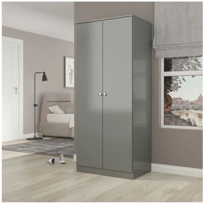 Seconique Denver Grey Gloss 2 Door Wardrobe - Wardrobe Seconique Denver Grey Gloss 2 Door Wardrobe - Wardrobe