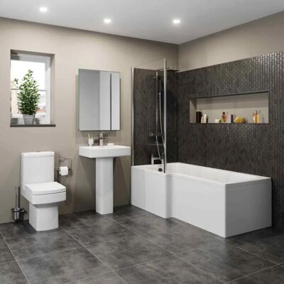Affine Lh Bath L Shaped Screen Panel Square Toilet Pedestal Basin Sink Bathroom Suite - Bathroom Suite Affine Lh Bath L Shaped Screen Panel Square Toilet Pedestal Basin Sink Bathroom Suite - Bathroom Suite
