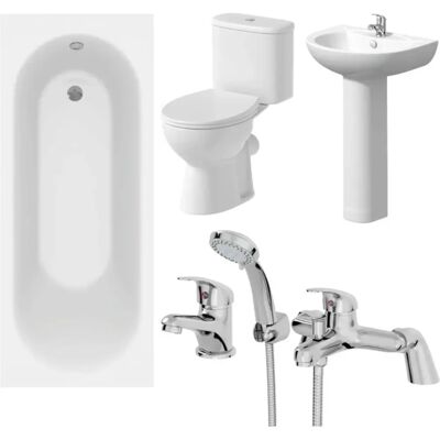 Essentials - Single Ended Bath 1500x700 - White - Bathroom Suite Essentials - Single Ended Bath 1500x700 - White - Bathroom Suite