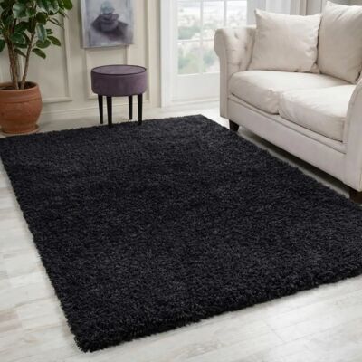 Serdim - Living Room Shaggy - 80x150cm - Black - Rug Serdim - Living Room Shaggy - 80x150cm - Black - Rug
