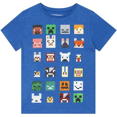 Camiseta de Jogo de Personagem Pixelado Azul Minecraft - Crianças Camiseta de Jogo de Personagem Pixelado Azul Minecraft - Crianças