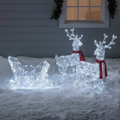 Lights4fun - Reindeer & Sleigh - White - Acrylic - Decoration Lights4fun - Reindeer & Sleigh - White - Acrylic - Decoration