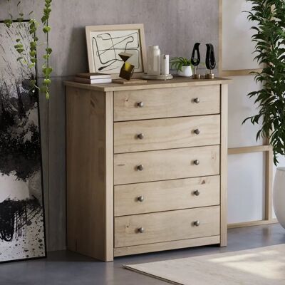 Vida Designs Panama Commode Rustique 5 Tiroirs - Commode - Publicité Vida Designs Panama Commode Rustique 5 Tiroirs - Commode - Publicité