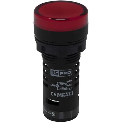 RS PRO Luz piloto - LED - 22mm - Rojo - Montaje en panel RS PRO Luz piloto - LED - 22mm - Rojo - Montaje en panel