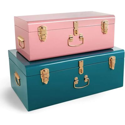 Beautify - TealPinkMetalTrunks - Teal & Pink - Storage Chest Beautify - TealPinkMetalTrunks - Teal & Pink - Storage Chest