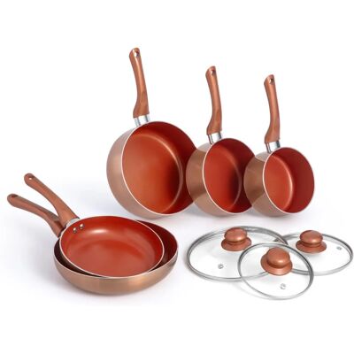 VonShef - Copper Effect Pan Set 5 Piece - Copper - Pan Set VonShef - Copper Effect Pan Set 5 Piece - Copper - Pan Set