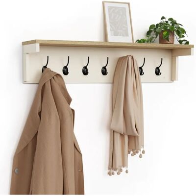 Vonhaus - Cream Wall Mounted Coat Hooks With Shelf - Coat Hooks Vonhaus - Cream Wall Mounted Coat Hooks With Shelf - Coat Hooks