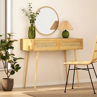 Vonhaus - Dressing Table - Natural Rattan - 2 Drawers - Dressing Table Vonhaus - Dressing Table - Natural Rattan - 2 Drawers - Dressing Table