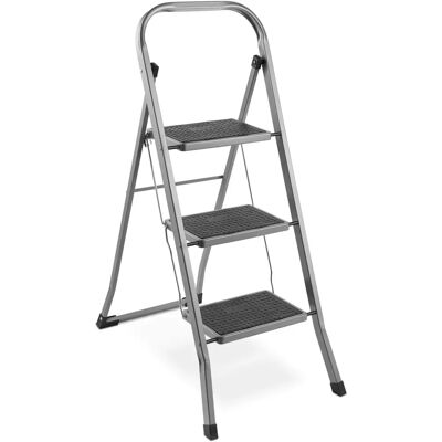 Vonhaus 3 Step Steel Ladder - Heavy Duty, Foldable, Anti Slip Feet Vonhaus 3 Step Steel Ladder - Heavy Duty, Foldable, Anti Slip Feet