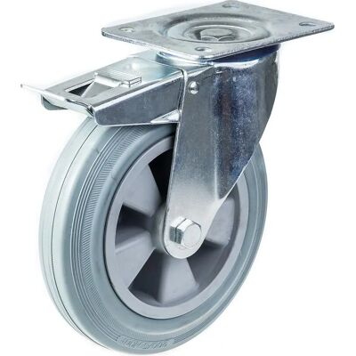 Parnells 200mm 8" Roue en caoutchouc avec frein et pivotant - Publicité Parnells 200mm 8" Roue en caoutchouc avec frein et pivotant - Publicité