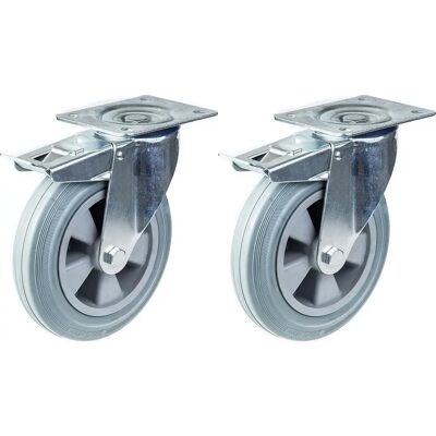 Parnells 200mm 8" Rueda giratoria de goma gris con freno - Tipo de rueda Parnells 200mm 8" Rueda giratoria de goma gris con freno - Tipo de rueda