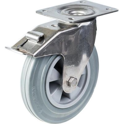 Ruota pivottante da 200mm 8" - Acciaio inossidabile, Gomma Grigia Ruota pivottante da 200mm 8" - Acciaio inossidabile, Gomma Grigia
