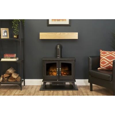 Adam - Oak Beam, Hearth & Stove Pipe - Black Adam - Oak Beam, Hearth & Stove Pipe - Black