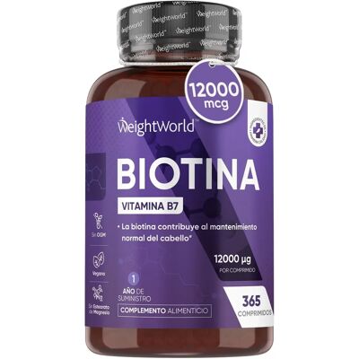 WeightWorld Biotin Hair Growth Supplement - 12000mcg - 365 Vegan Tablets - Hair Skin Nails Vitamins for Women Men WeightWorld Biotin Hair Growth Supplement - 12000mcg - 365 Vegan Tablets - Hair Skin Nails Vitamins for Women Men