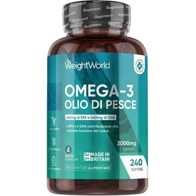 Óleo de Peixe Omega 3 2000mg de WeightWorld - 240 Cápsulas - Alta Força Óleo de Peixe Omega 3 2000mg de WeightWorld - 240 Cápsulas - Alta Força