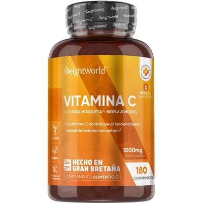 WeightWorld Vitamina C 1000mg – 180 compresse di vitamina C ad alta potenza con rosa canina e bioflavonoidi – integratore vegano di vitamina C WeightWorld Vitamina C 1000mg – 180 compresse di vitamina C ad alta potenza con rosa canina e bioflavonoidi – integratore vegano di vitamina C