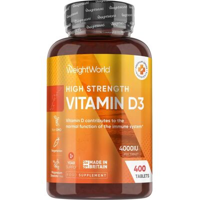 WeightWorld Vitamina D3 4000 IU - Comprimidos vegetarianos de alta potência - Fornecimento de mais de 1 ano WeightWorld Vitamina D3 4000 IU - Comprimidos vegetarianos de alta potência - Fornecimento de mais de 1 ano