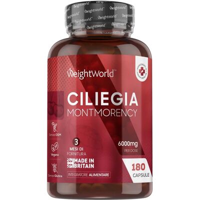 WeightWorld Cápsulas de Cereja Montmorency 6000mg - 180 Cápsulas - Fornecimento de 3 Meses - Suplemento natural de extrato de cereja ácida para Homens & Mulheres WeightWorld Cápsulas de Cereja Montmorency 6000mg - 180 Cápsulas - Fornecimento de 3 Meses - Suplemento natural de extrato de cereja ácida para Homens & Mulheres