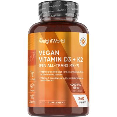 WeightWorld Vitamina D3 K2 MK7 - Fornitura di 8 Mesi Vegetariana ad Alta Potenza WeightWorld Vitamina D3 K2 MK7 - Fornitura di 8 Mesi Vegetariana ad Alta Potenza