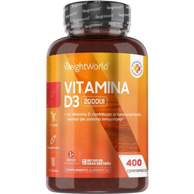 WeightWorld Vitamina D3 2000 IU - 400 Comprimidos - Apoia sistema imunológico, ossos e articulações WeightWorld Vitamina D3 2000 IU - 400 Comprimidos - Apoia sistema imunológico, ossos e articulações