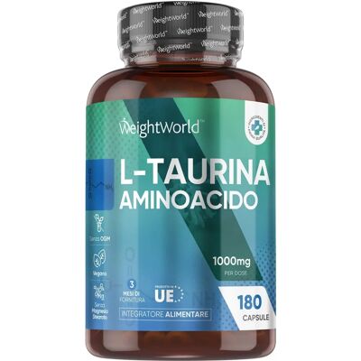 WeightWorld L Taurina 1000mg Cápsulas - 180 Cápsulas de Alta Potência Taurina - Suplemento Vegano de Aminoácido Taurina para a Saúde WeightWorld L Taurina 1000mg Cápsulas - 180 Cápsulas de Alta Potência Taurina - Suplemento Vegano de Aminoácido Taurina para a Saúde