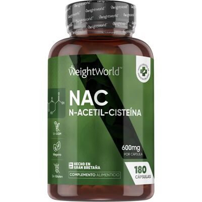 WeightWorld Suplemento vegano de NAC - 600mg - 180 cápsulas - 6 meses WeightWorld Suplemento vegano de NAC - 600mg - 180 cápsulas - 6 meses