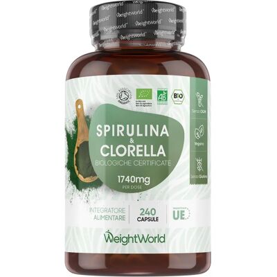 Cápsulas orgânicas de spirulina e chlorella da WeightWorld - 2250mg - Vegano Cápsulas orgânicas de spirulina e chlorella da WeightWorld - 2250mg - Vegano