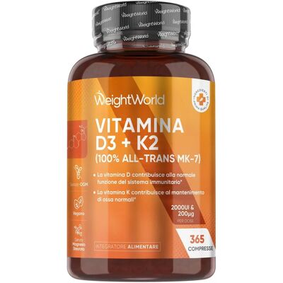 Vitaminas veganas D3 + K2 da WeightWorld, 365 comprimidos Vitaminas veganas D3 + K2 da WeightWorld, 365 comprimidos