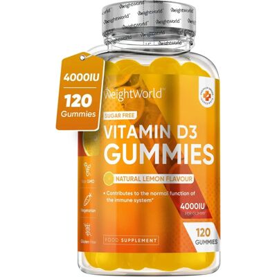 Goma de Vitamina D 4000IU - Sem Açúcar - Fornecimento de 4 Meses - Sabor Limão Natural - 120 Gomas Goma de Vitamina D 4000IU - Sem Açúcar - Fornecimento de 4 Meses - Sabor Limão Natural - 120 Gomas