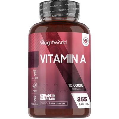 WeightWorld Vitamina A 10.000UI - 365 comprimidos veganos - Apoio para olhos e pele WeightWorld Vitamina A 10.000UI - 365 comprimidos veganos - Apoio para olhos e pele