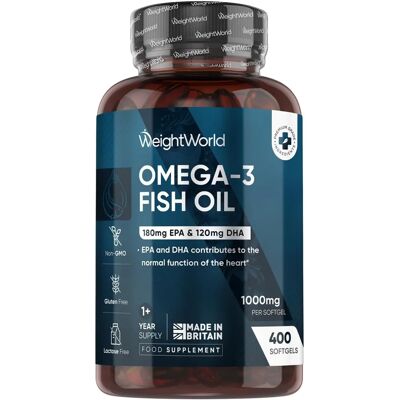 WeightWorld Omega 3 Óleo de Peixe 1000mg - 400 Softgels - Coração & Cérebro WeightWorld Omega 3 Óleo de Peixe 1000mg - 400 Softgels - Coração & Cérebro