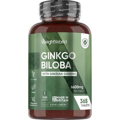WeightWorld Ginkgo Biloba 6000mg & Ginseng 600mg Comprimidos - 365 Suplementos Veganos de Alta Potência - Glicósidos de Flavona & Lactonas de Terpeno WeightWorld Ginkgo Biloba 6000mg & Ginseng 600mg Comprimidos - 365 Suplementos Veganos de Alta Potência - Glicósidos de Flavona & Lactonas de Terpeno
