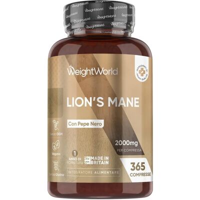 WeightWorld Integratore Lions Mane - 2000mg, Vegan, 365 Compresse WeightWorld Integratore Lions Mane - 2000mg, Vegan, 365 Compresse