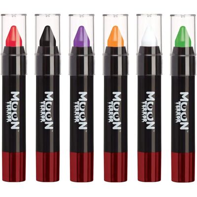 Moon Terror - Crayons pour corps d'Halloween - Ensemble de 6 Rouge Sang/Blanc Maléfique/Noir Minuit - Publicité Moon Terror - Crayons pour corps d'Halloween - Ensemble de 6 Rouge Sang/Blanc Maléfique/Noir Minuit - Publicité