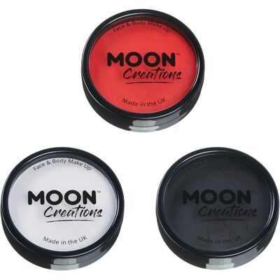 Moon Creations - Pro Face Paint Cake Pots - Blanc, Noir, Rouge Set - Publicité Moon Creations - Pro Face Paint Cake Pots - Blanc, Noir, Rouge Set - Publicité