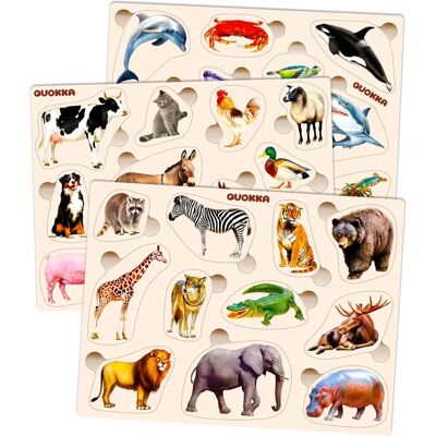 QUOKKA Puzzle en bois - 3 Animaux, 2-4 ans - Jouet Montessori - Publicité QUOKKA Puzzle en bois - 3 Animaux, 2-4 ans - Jouet Montessori - Publicité