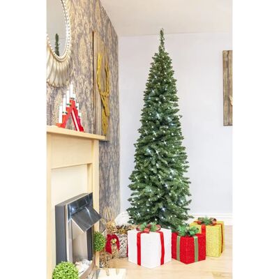 SHATCHI 7Ft/2.1M Pre Lit Artificial Green Slim Christmas Pencil Tree - Christmas Tree SHATCHI 7Ft/2.1M Pre Lit Artificial Green Slim Christmas Pencil Tree - Christmas Tree