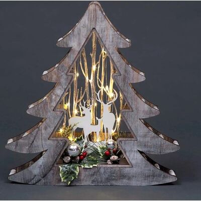 Shatchi Wooden Reindeer Scene LED Christmas Tabletop Tree - 48cm Shatchi Wooden Reindeer Scene LED Christmas Tabletop Tree - 48cm