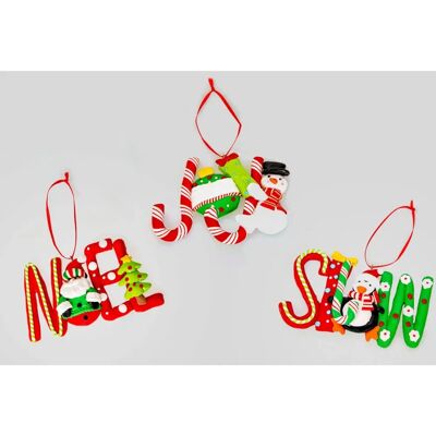 Shatchi Set of 4 Christmas Hanging Decorations - Joy, Noel, Snow Shatchi Set of 4 Christmas Hanging Decorations - Joy, Noel, Snow