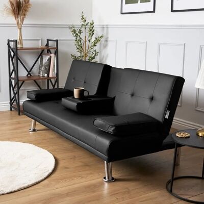 Manhattan Sofa Bed 2 Seater Faux Leather Click Clack - Cream & Black - Sofa Bed Manhattan Sofa Bed 2 Seater Faux Leather Click Clack - Cream & Black - Sofa Bed