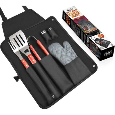 ASAB Durable Wooden BBQ Tool Set with Apron - Grilling Accessories ASAB Durable Wooden BBQ Tool Set with Apron - Grilling Accessories