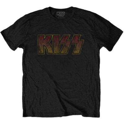 KISS Vintage Logo Svart XL T-shirt - Unisex Rock T-shirt KISS Vintage Logo Svart XL T-shirt - Unisex Rock T-shirt