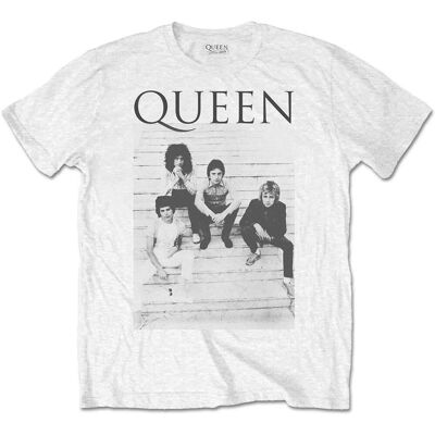 Queen White Band T-Shirt - Stairs Logo - Official Merchandise Queen White Band T-Shirt - Stairs Logo - Official Merchandise